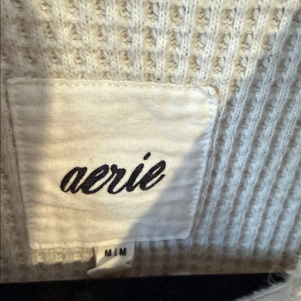 Aerie Waffle Knit Half-Zip Sweater | Size Medium | Cozy Neutral - Picture 3 of 3